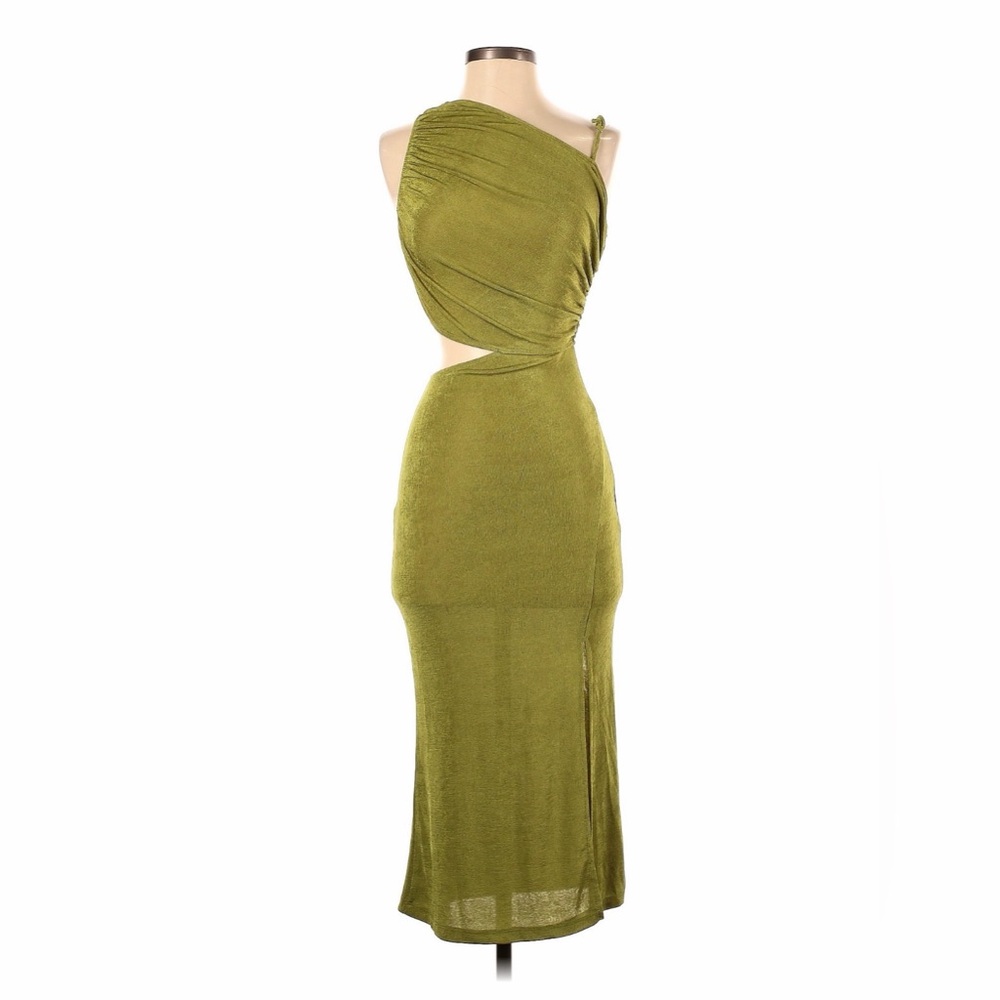 Hello Molly Olive One-Shoulder Cutout Maxi Dress